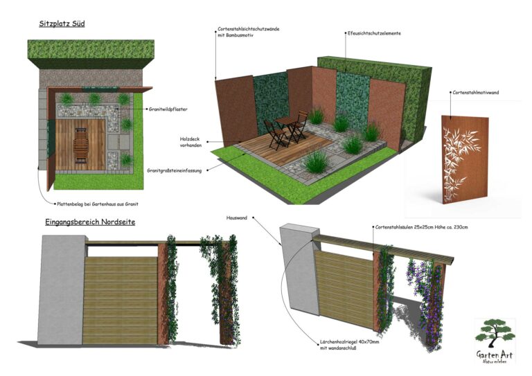 Sitzplatz und Eingangsbereich in 3D - CAD-Planung Garten Art Pfeiffer